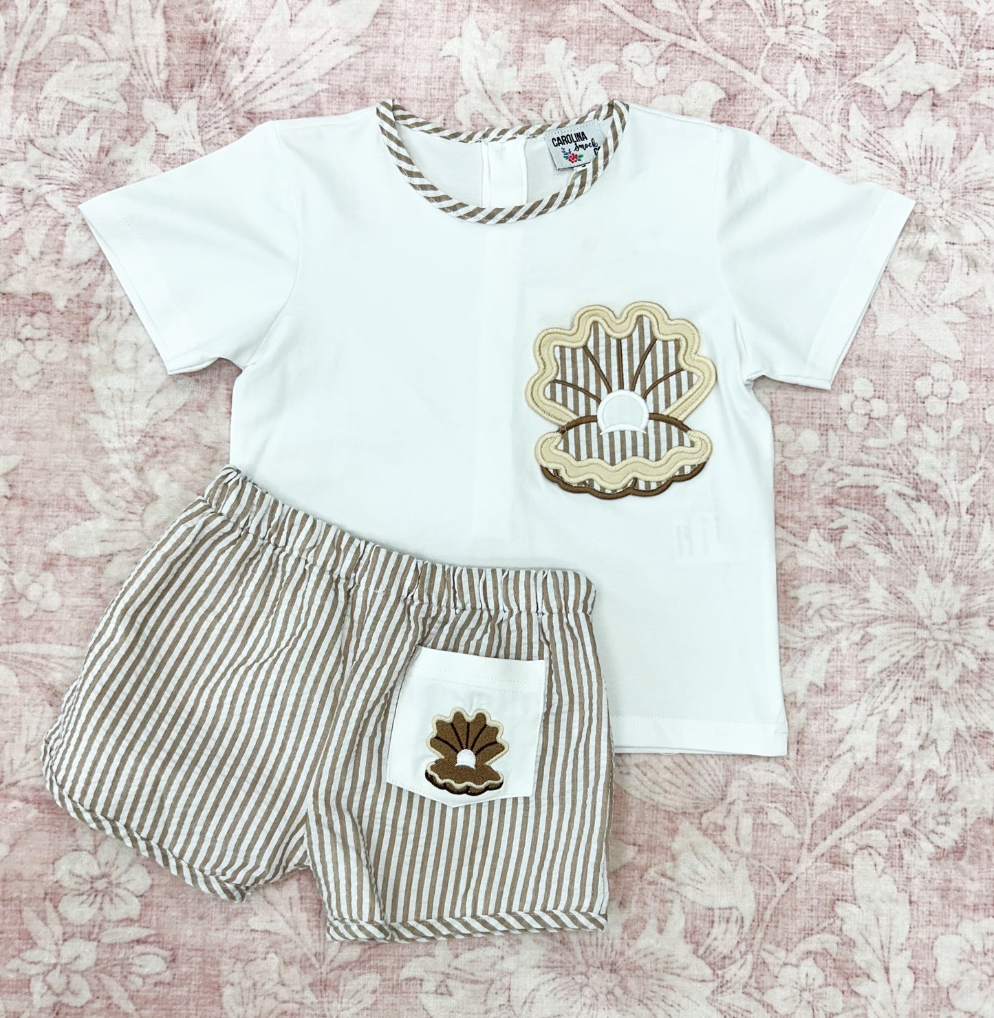 BOY SEERSUCKER SHELLS SHORTIE SET