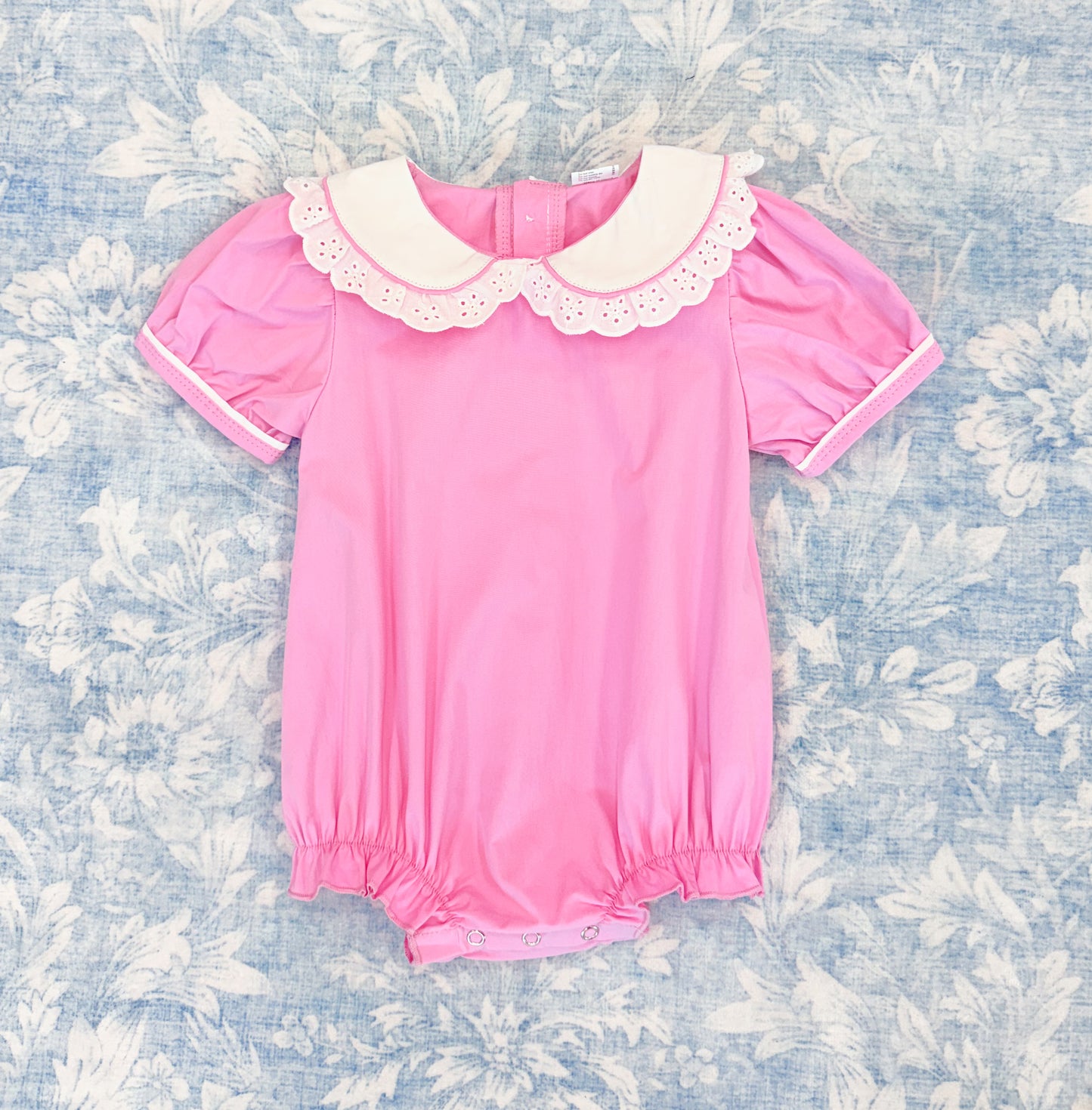 EYELET LACE PINK WOVEN GIRL BUBBLE