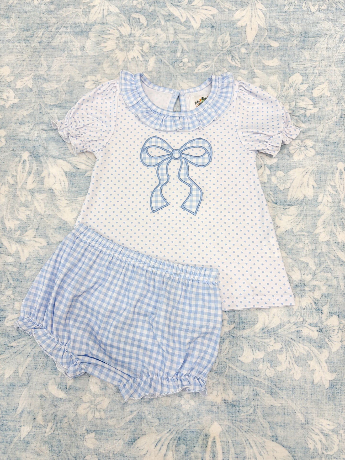 GIRL PRETTY LITTLE BOW APPLIQUE BLOOMER SET