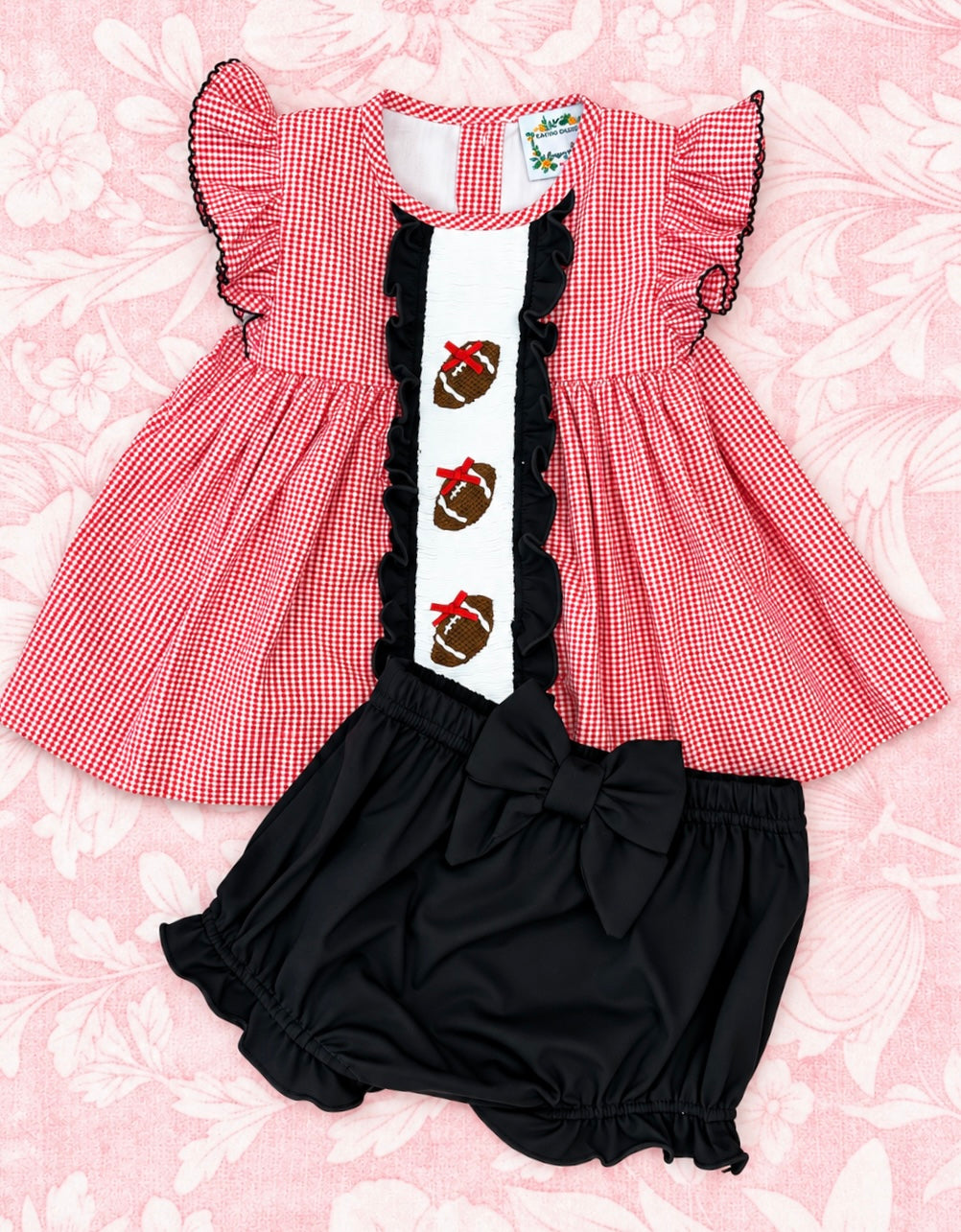RED & BLACK FOOTBALL GIRL BLOOMER SET
