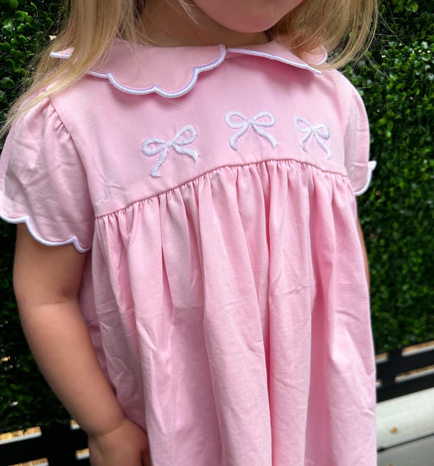 GIRLS SIMPLE BOW EMBROIDERED DRESS