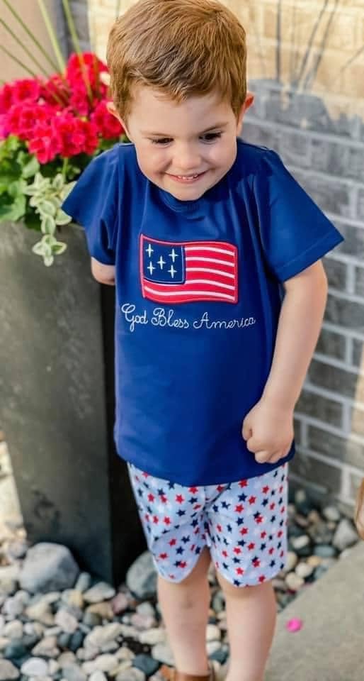 GOD BLESS AMERICA BOY SHORT SET