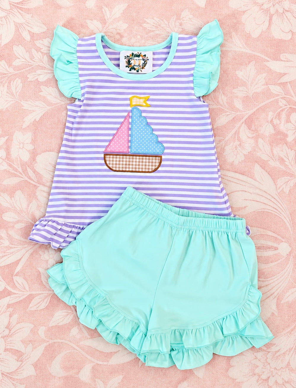 GIRL SAILBOAT APPLIQUE SHORT SET