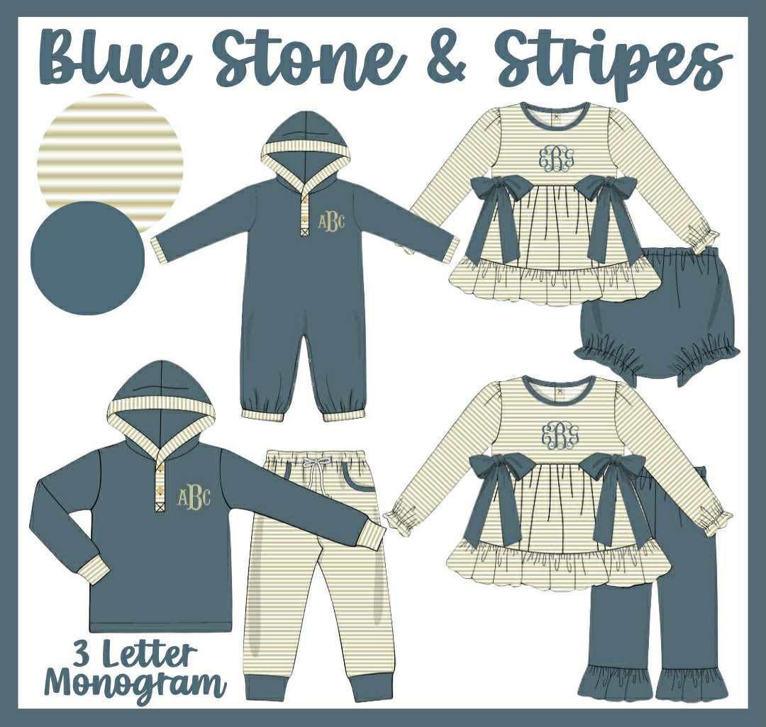 BLUE STONE & STRIPES BOY ROMPER