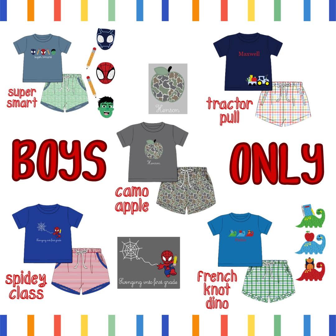 BOY FRENCH KNOT DINO SHORTIE SET