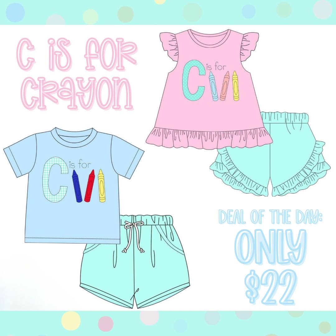 GIRL C IS FOR CRAYON SHORT SET