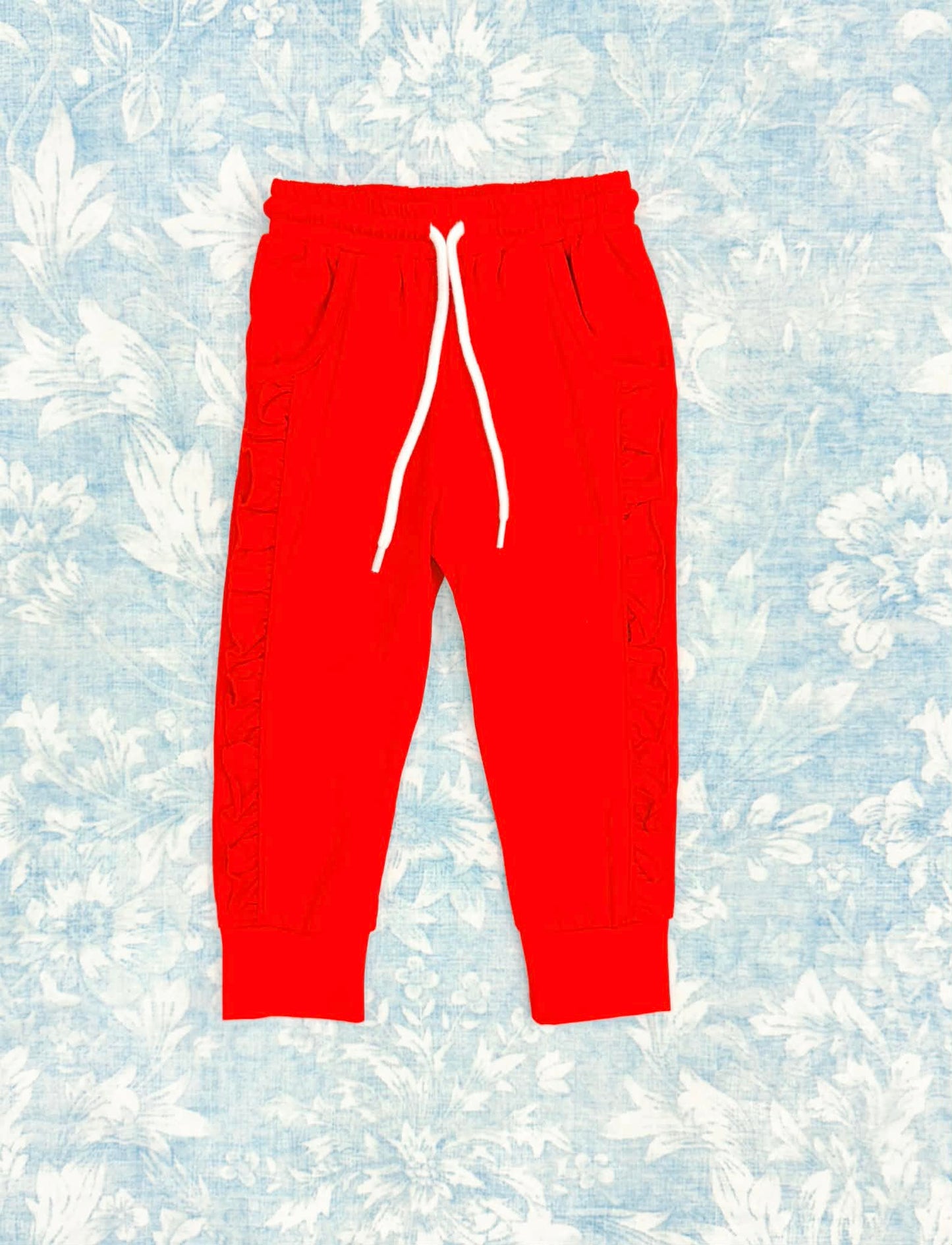 GIRLS RED RUFFLE JOGGERS