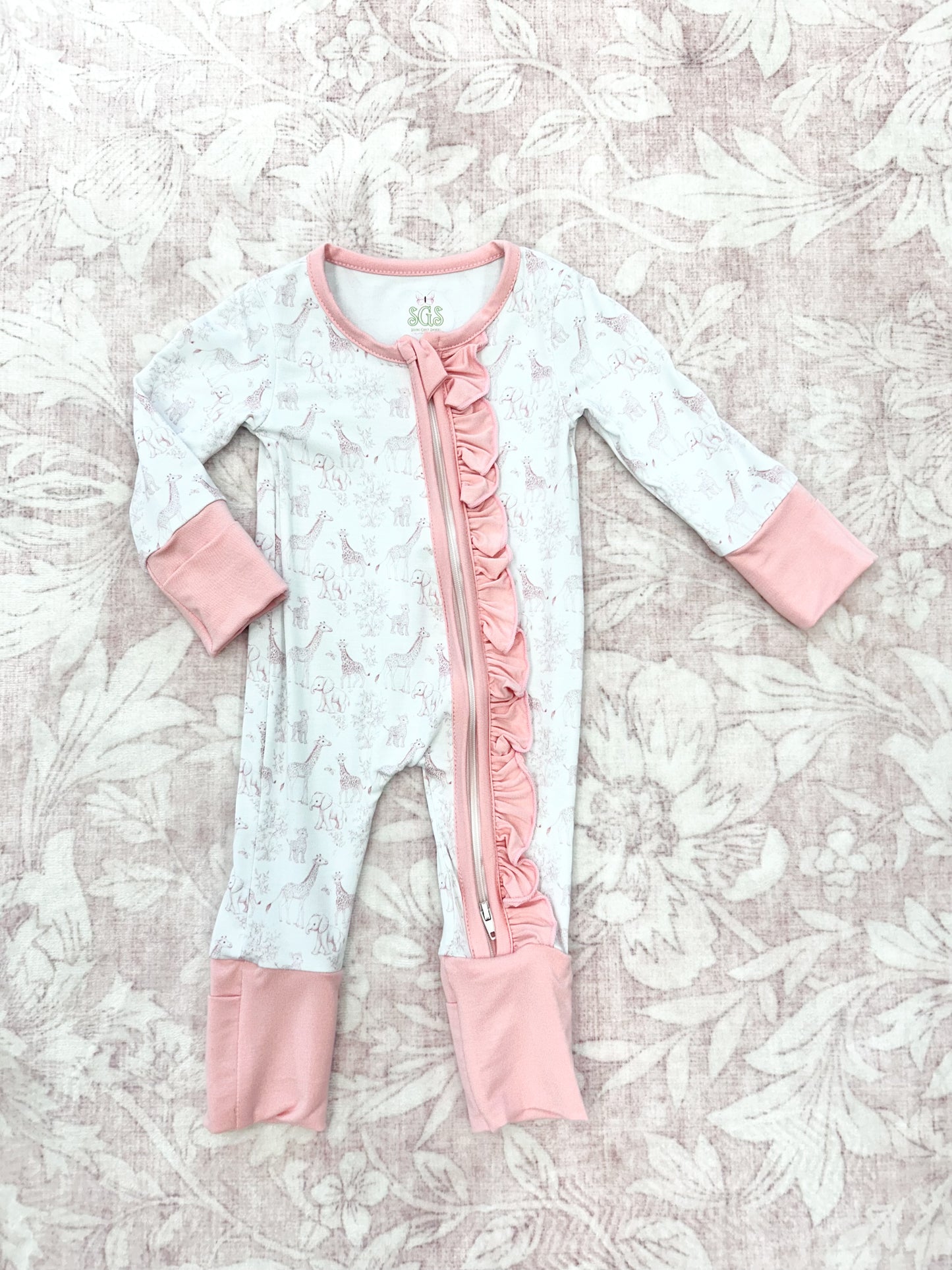 PINK SAFARI TOILE BAMBOO RUFFLE ZIPPY
