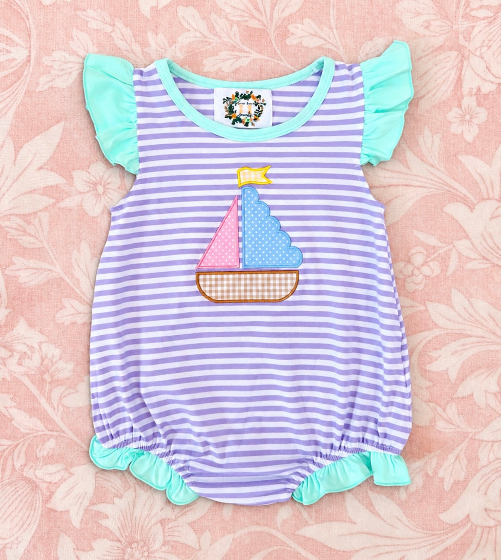 GIRL SAILBOAT APPLIQUE BUBBLE