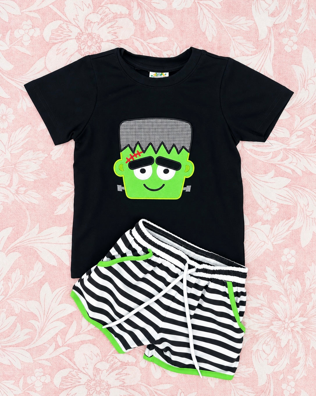 BOY FRANKENSTEIN APPLIQUE SHORT SET
