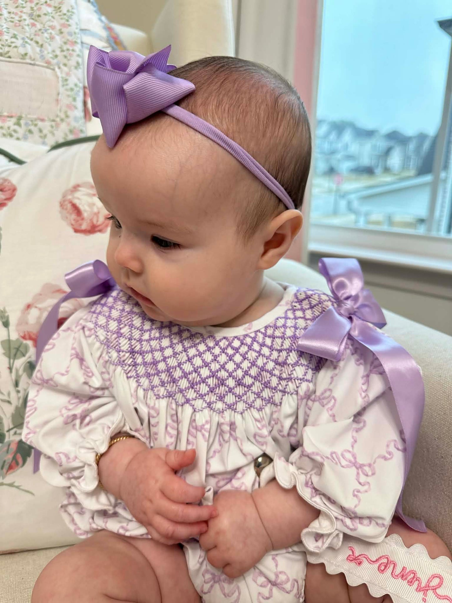 LAVENDER BOW TRELLIS GIRL BUBBLE