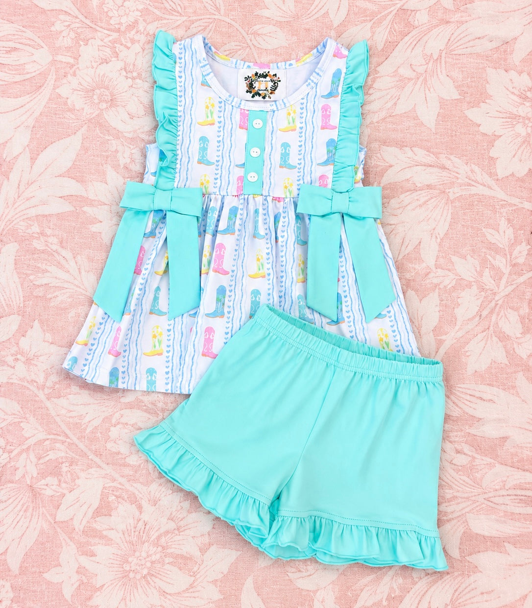 GIRL 'HEY COWGIRL' KNIT SHORT SET