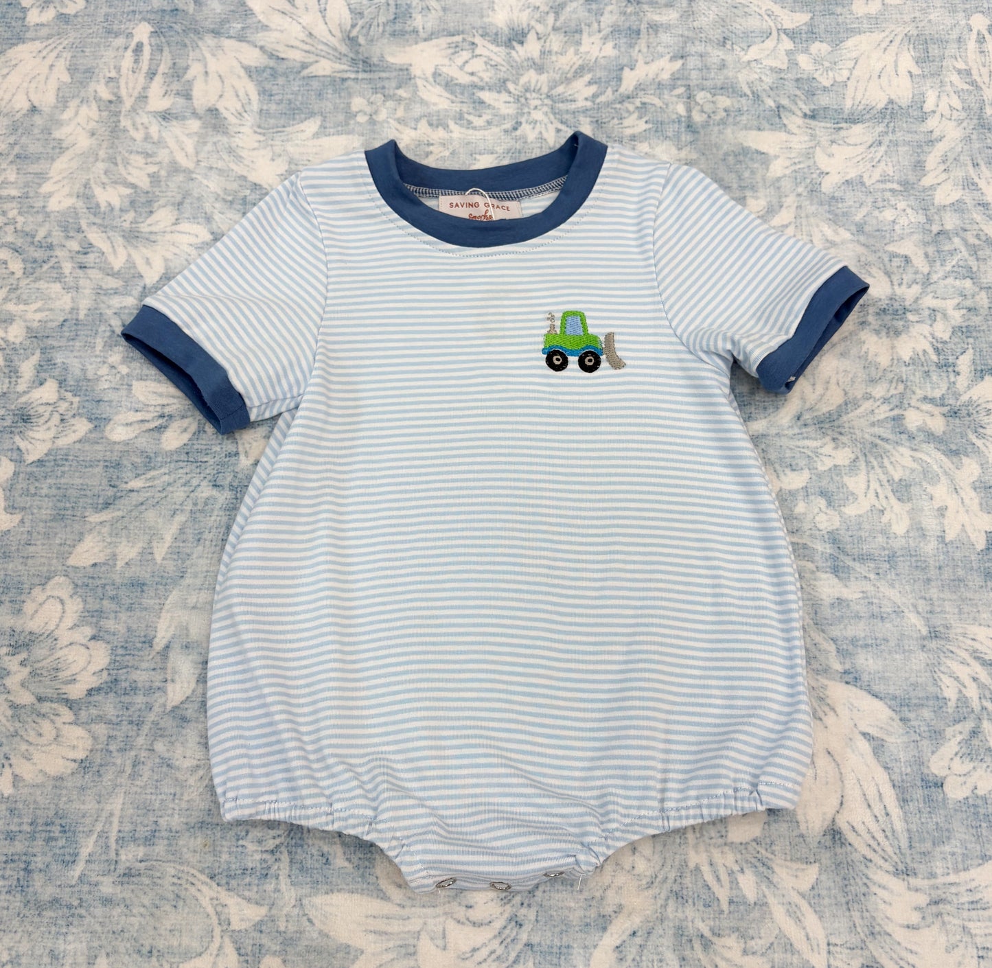 BOYS TRACTOR EMBROIDERED KNIT BUBBLE