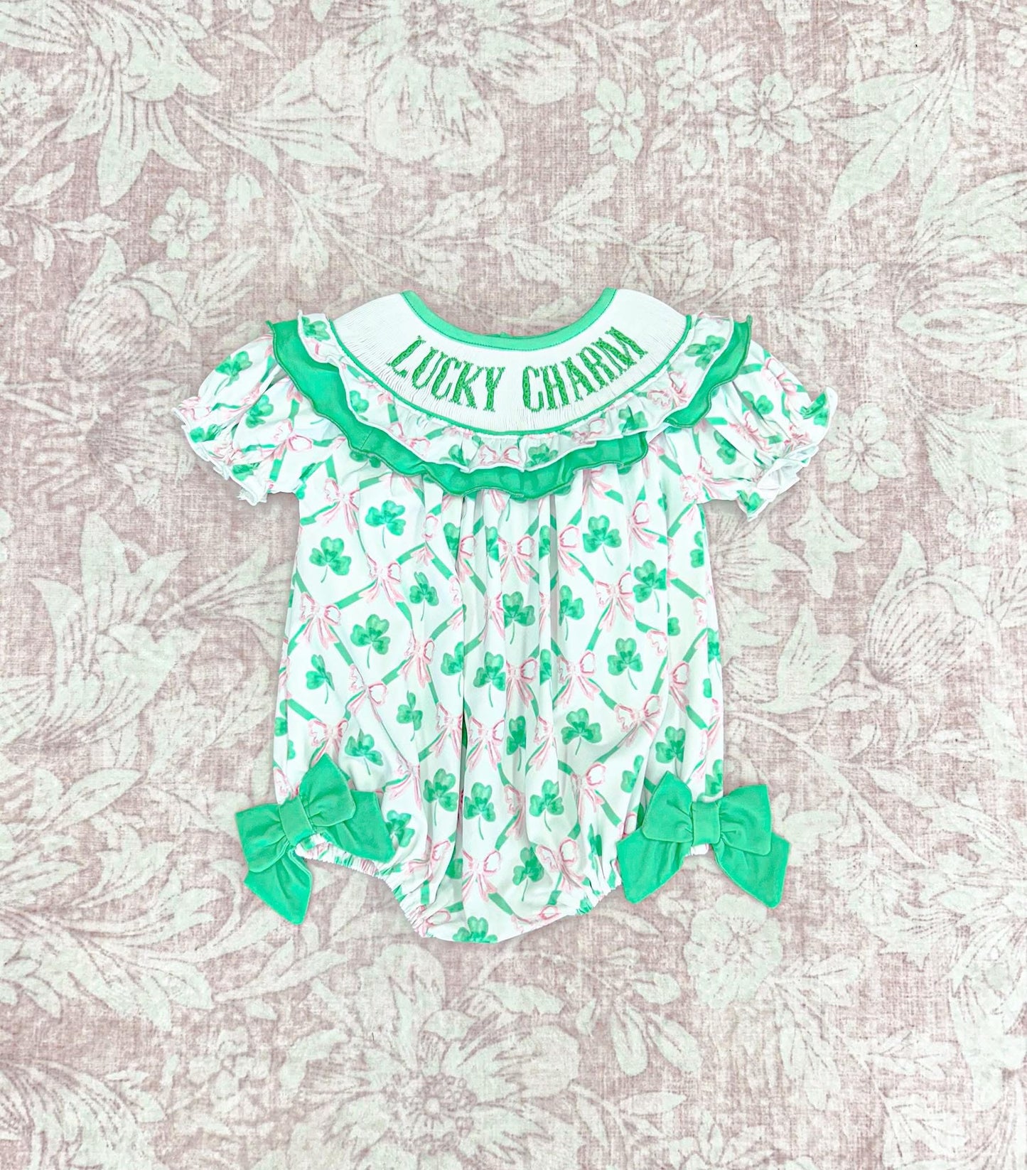 “LUCKY CHARM” SHAMROCK SMOCK GIRL BUBBLE
