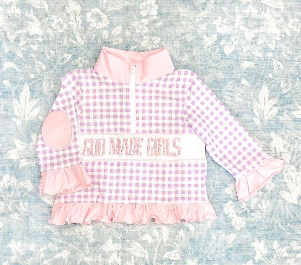 “GOD MADE GIRLS” GIRLS PINK/PURPLE SMOCK ZIPUP