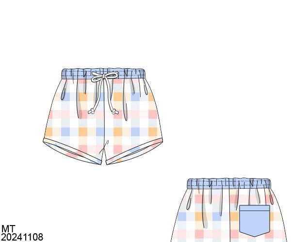COLLIN’S FLORAL AND GINGHAM SWIM BOY TRUNKS