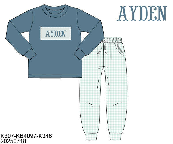 WS PO80: Boys Gingham Name Smock Jogger Set