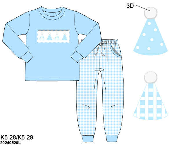 WS PO80: Boys Party Hat Smocked Pants Set