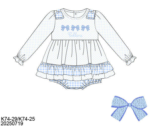WS PO80: Girls Blue Gingham Bows Bubble