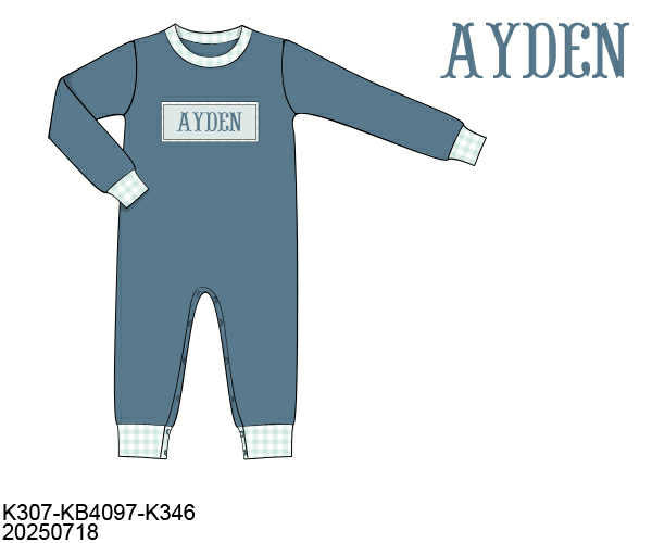 WS PO80: Boys Gingham Name Smock Romper