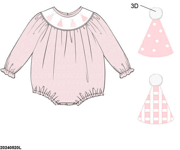WS PO80: Girls Party Hat Smocked Bubble