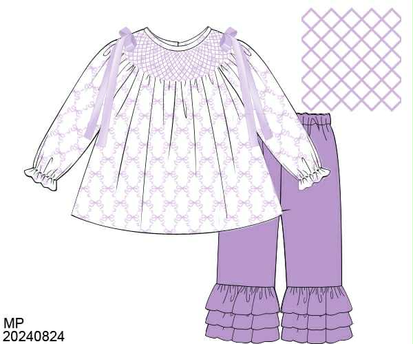 WS PO80: Girls Lavender Bow Trellis Pants Set