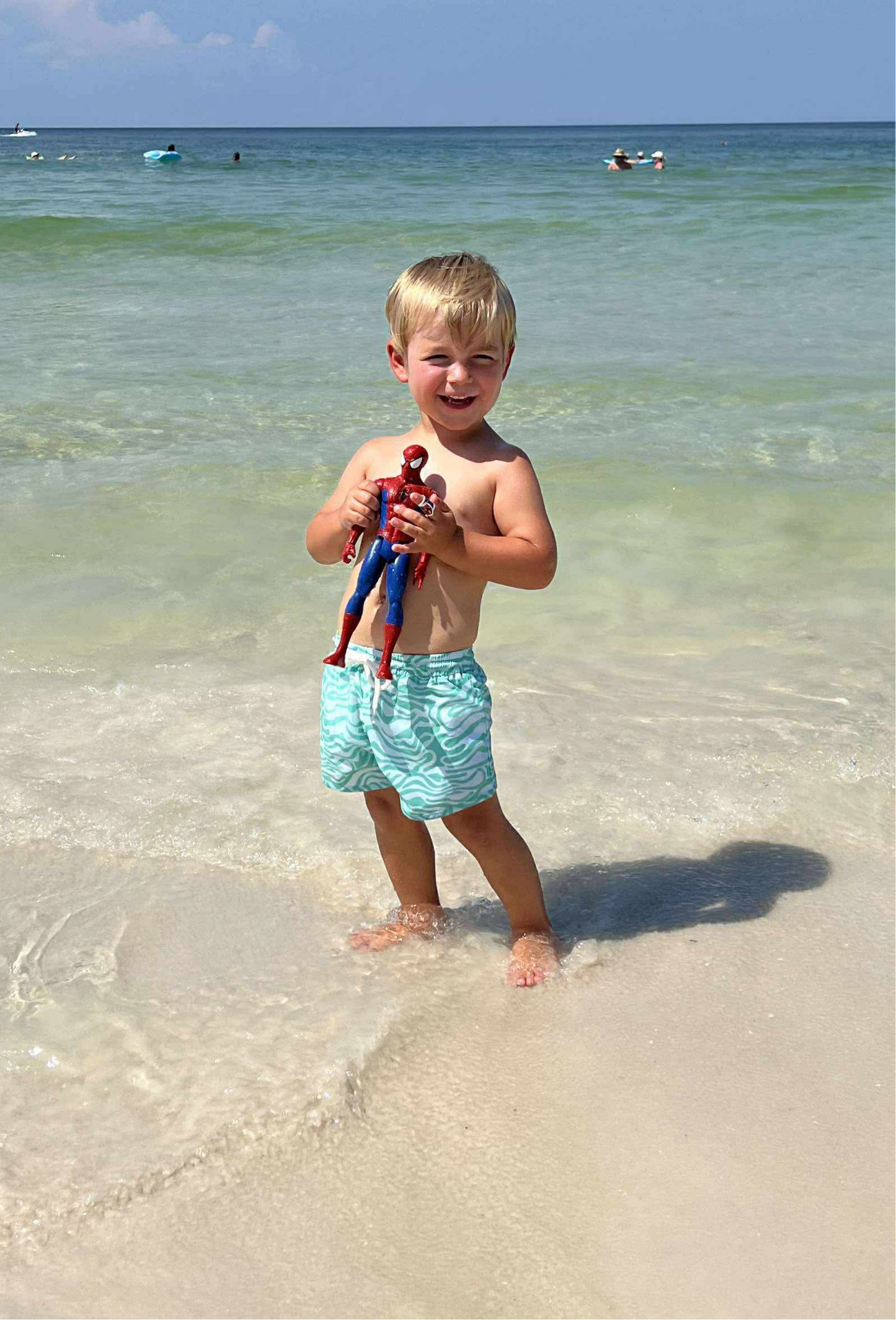 BOYS TOTALLY FUNKY TEAL SWIM TRUNKS