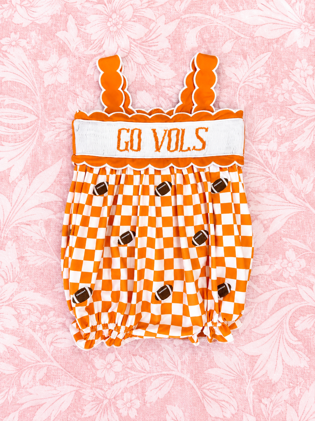 ORANGE & WHITE SMOCKED FOOTBALL GIRL BUBBLE