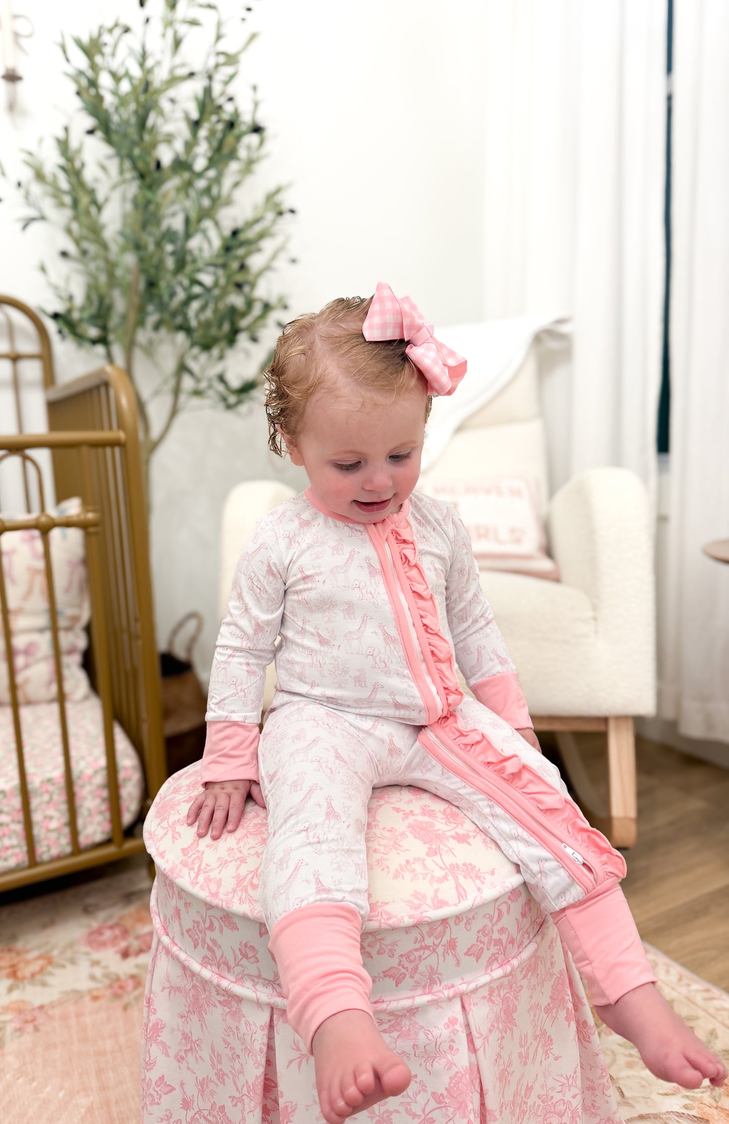PINK SAFARI TOILE BAMBOO RUFFLE ZIPPY