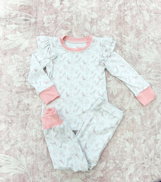 PINK SAFARI TOILE BAMBOO RUFFLE SET