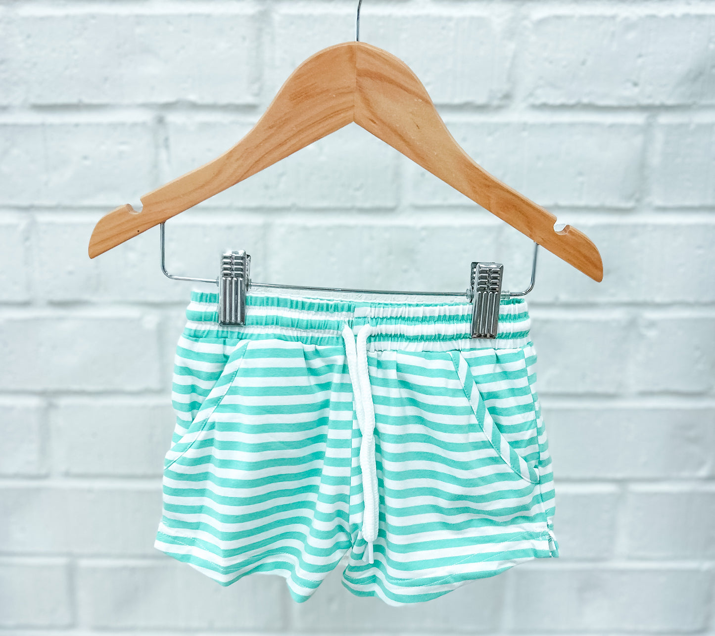 BOY MINT STRIPED KNIT SHORTIE SHORTS