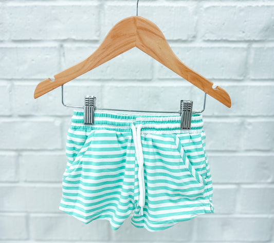 BOY MINT STRIPED KNIT SHORTIE SHORTS