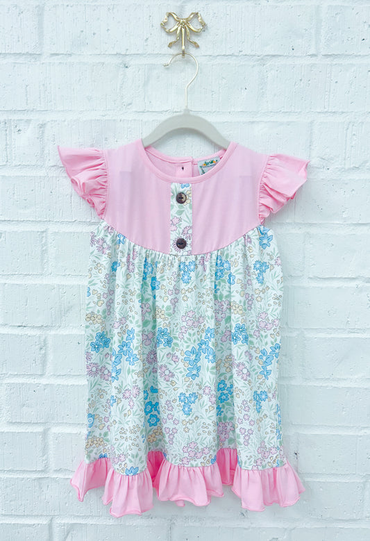 GIRLS PASTEL SPRING FLORAL DRESS