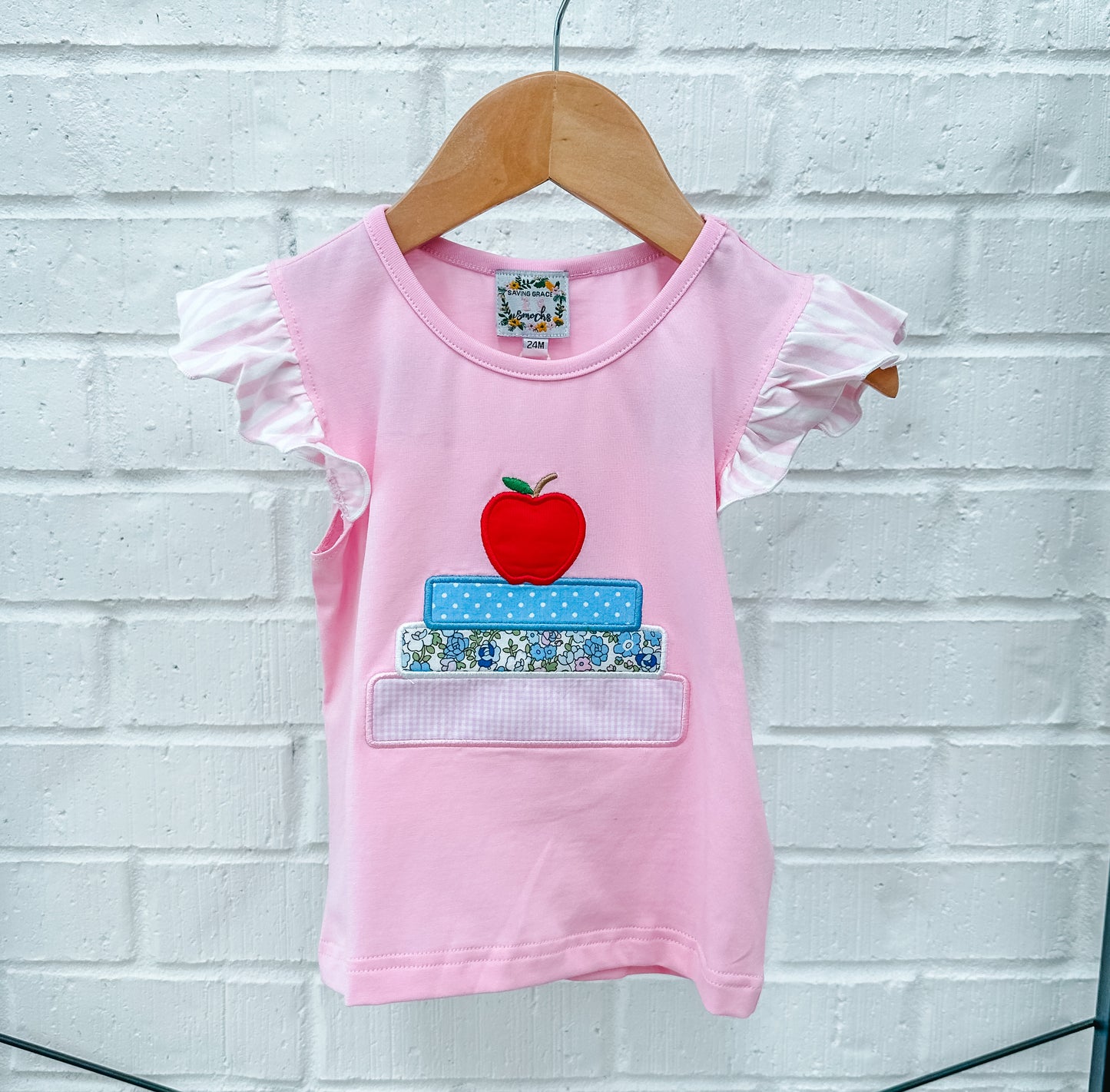 BTS GIRL APPLIQUE STACKED BOOKS SHIRT