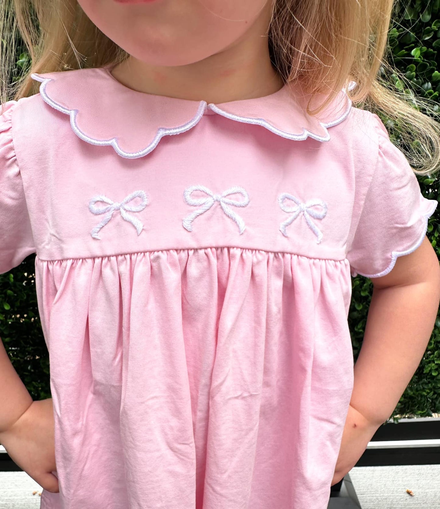 GIRLS SIMPLE BOW EMBROIDERED DRESS