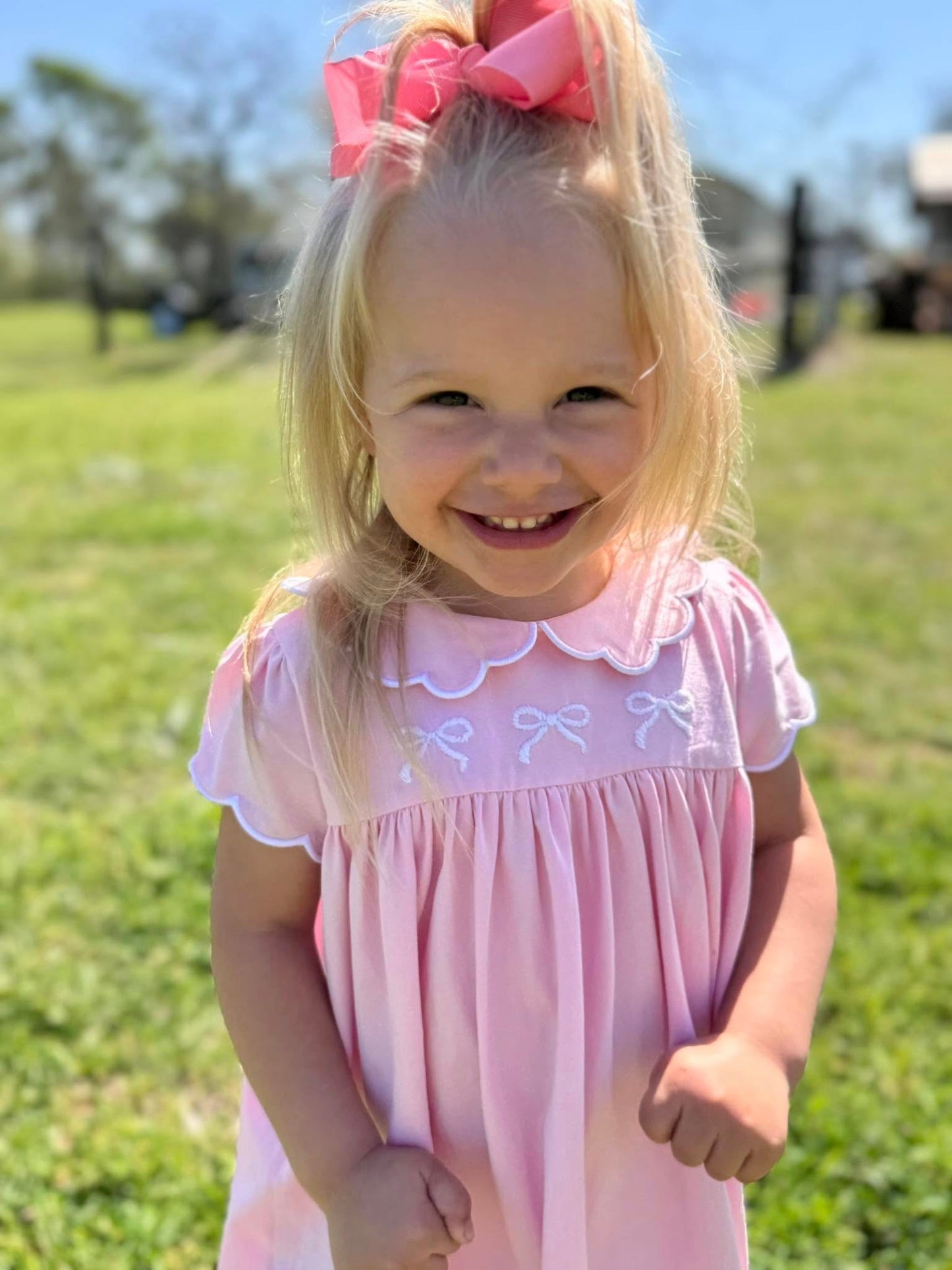 GIRLS SIMPLE BOW EMBROIDERED DRESS
