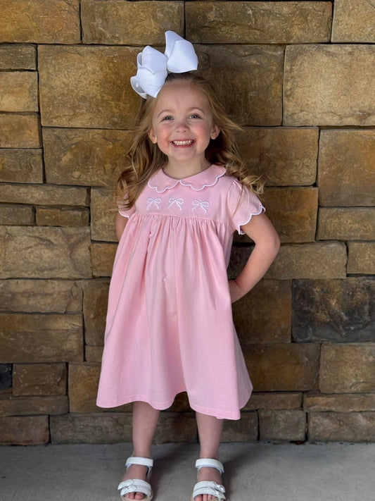GIRLS SIMPLE BOW EMBROIDERED DRESS