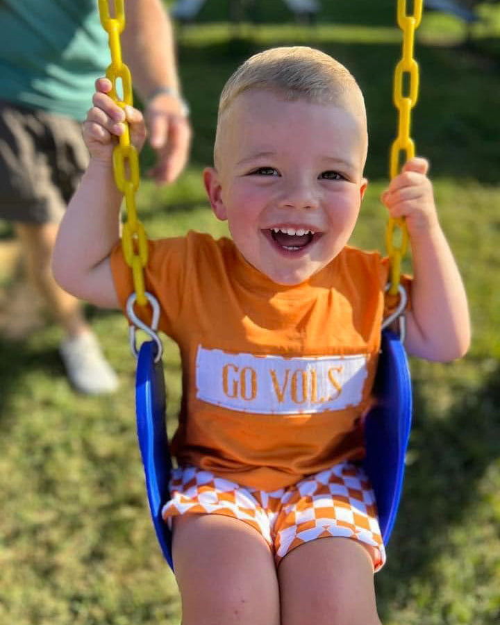 BOY ORANGE & WHITE CHECKERED SMOCKED SHORT SET