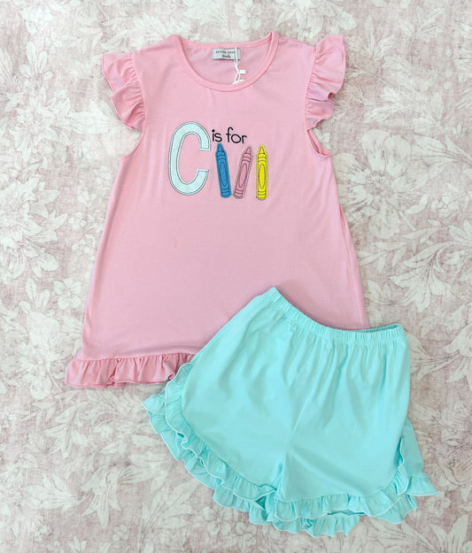 GIRL C IS FOR CRAYON SHORT SET