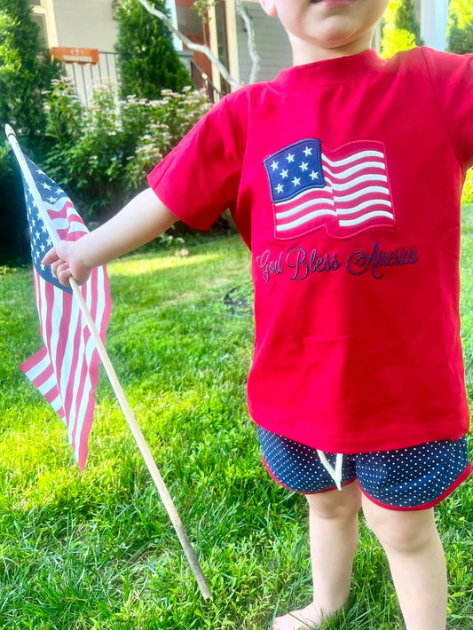BOYS GOD BLESS AMERICA SHORT SET