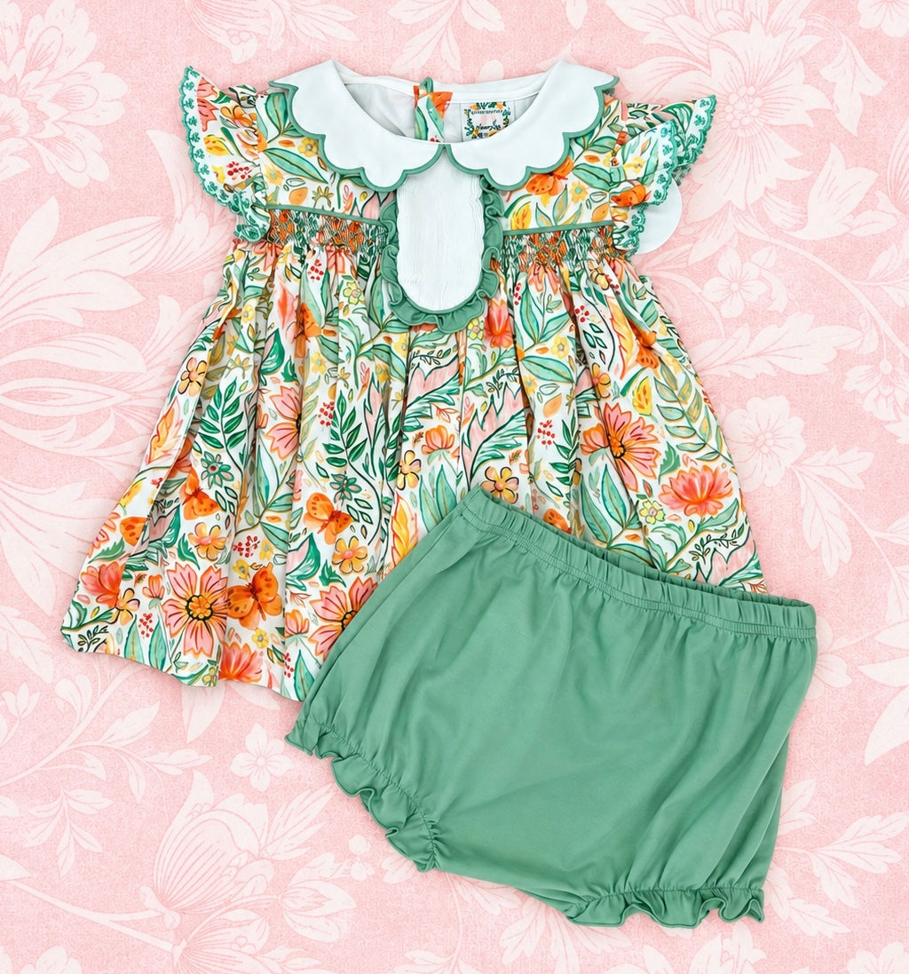 GIRL BUTTERFLY FLORAL BLOOMER SET