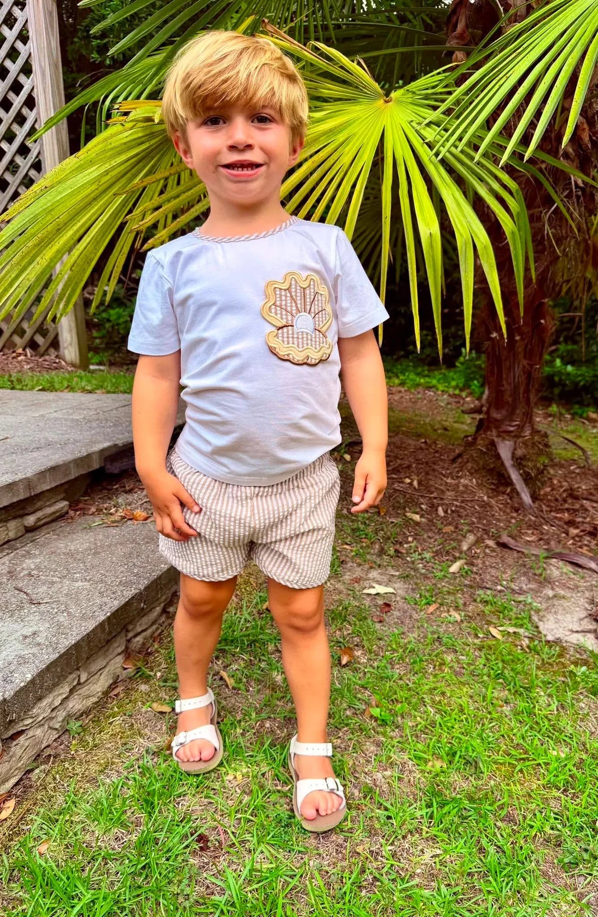 BOY SEERSUCKER SHELLS SHORTIE SET