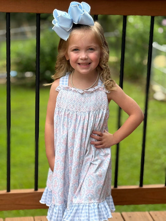 FLORAL TRELLIS & GINGHAM DRESS