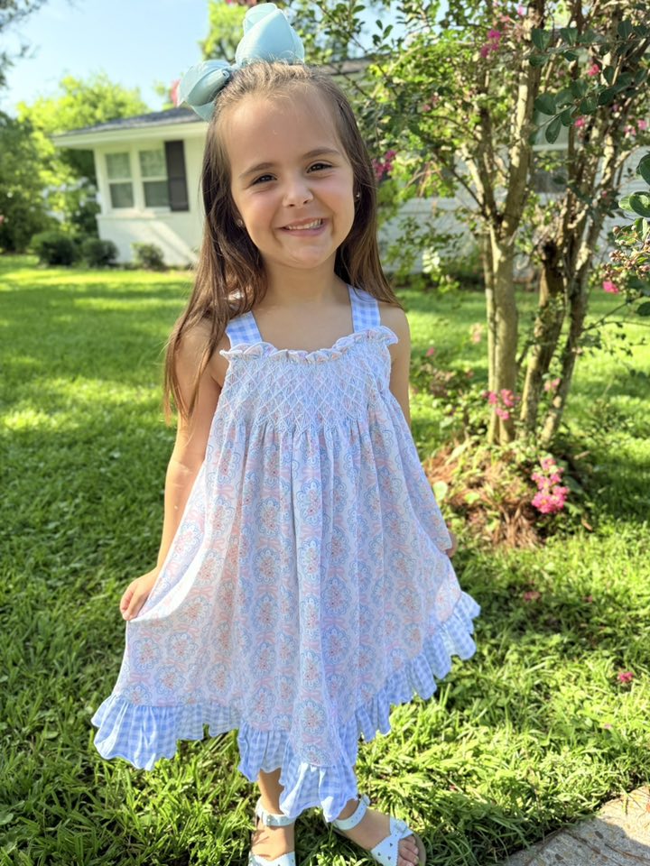 FLORAL TRELLIS & GINGHAM DRESS