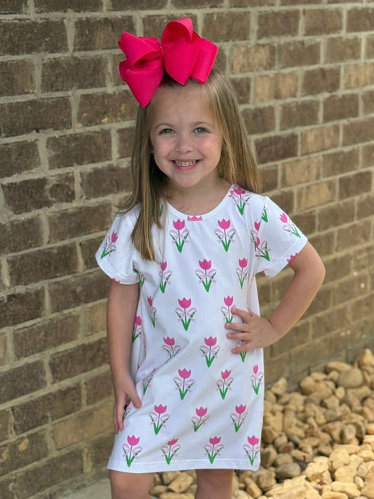 PINK TULIPS & BOWS DRESS