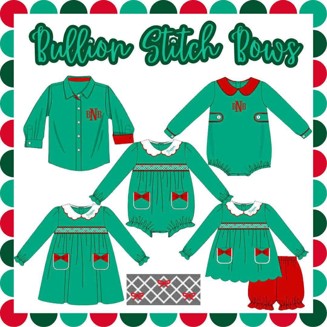 BULLION STITCH BOWS BOY BUTTON UP