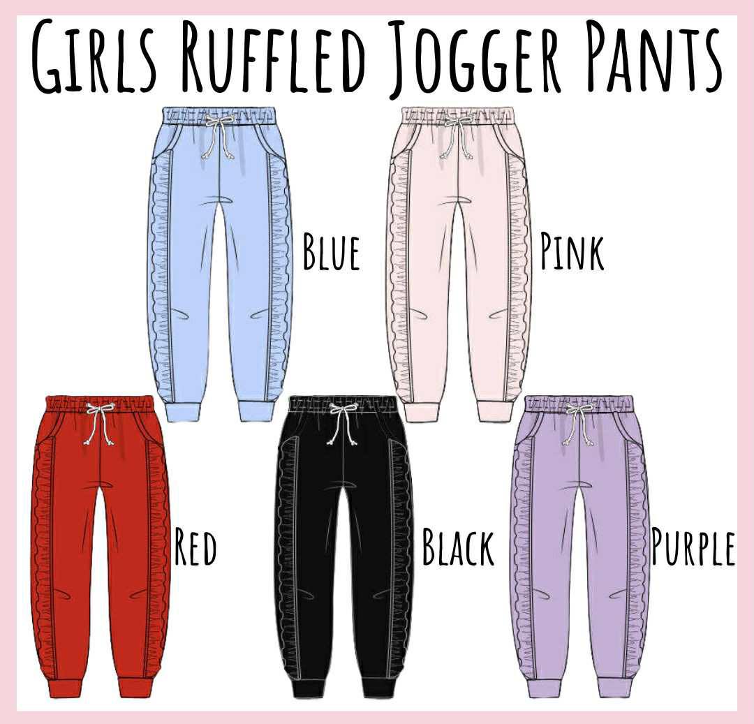 GIRLS BLACK RUFFLE JOGGERS