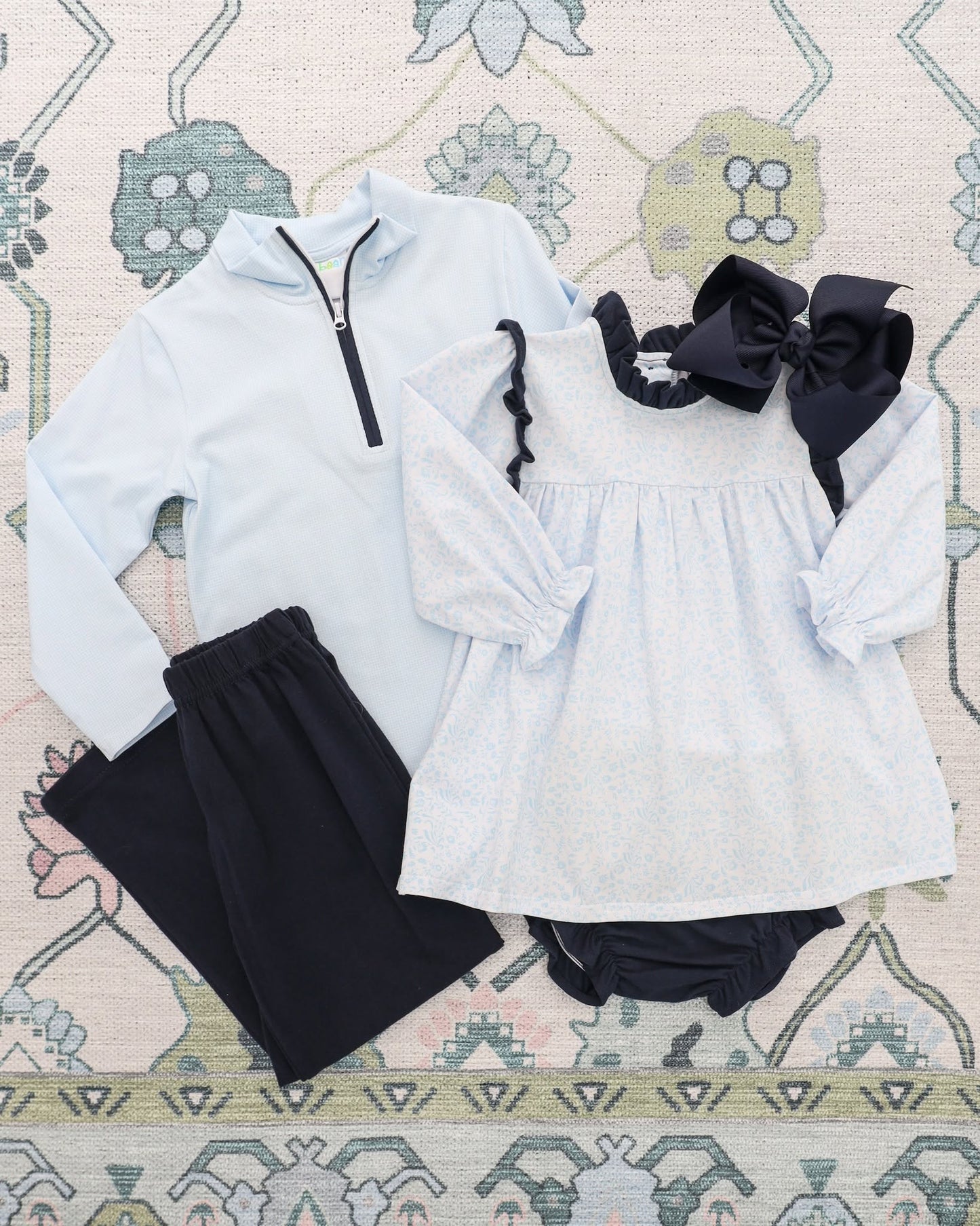 BOYS BLUE GINGHAM PULLOVER PANT SET