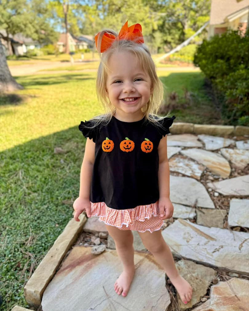 FRENCH KNOT JACK O LANTERN BLOOMER SET