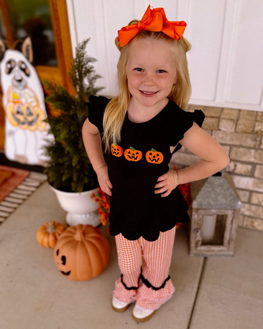 FRENCH KNOT JACK O LANTERN GIRL PANT SET